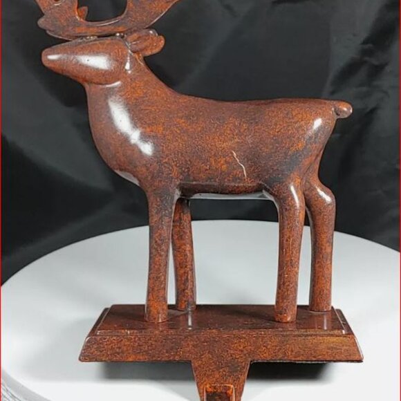 Elk Christmas Stocking Holder for Mantle Brown Metal Holiday Ornament Rustic - Picture 1 of 2
